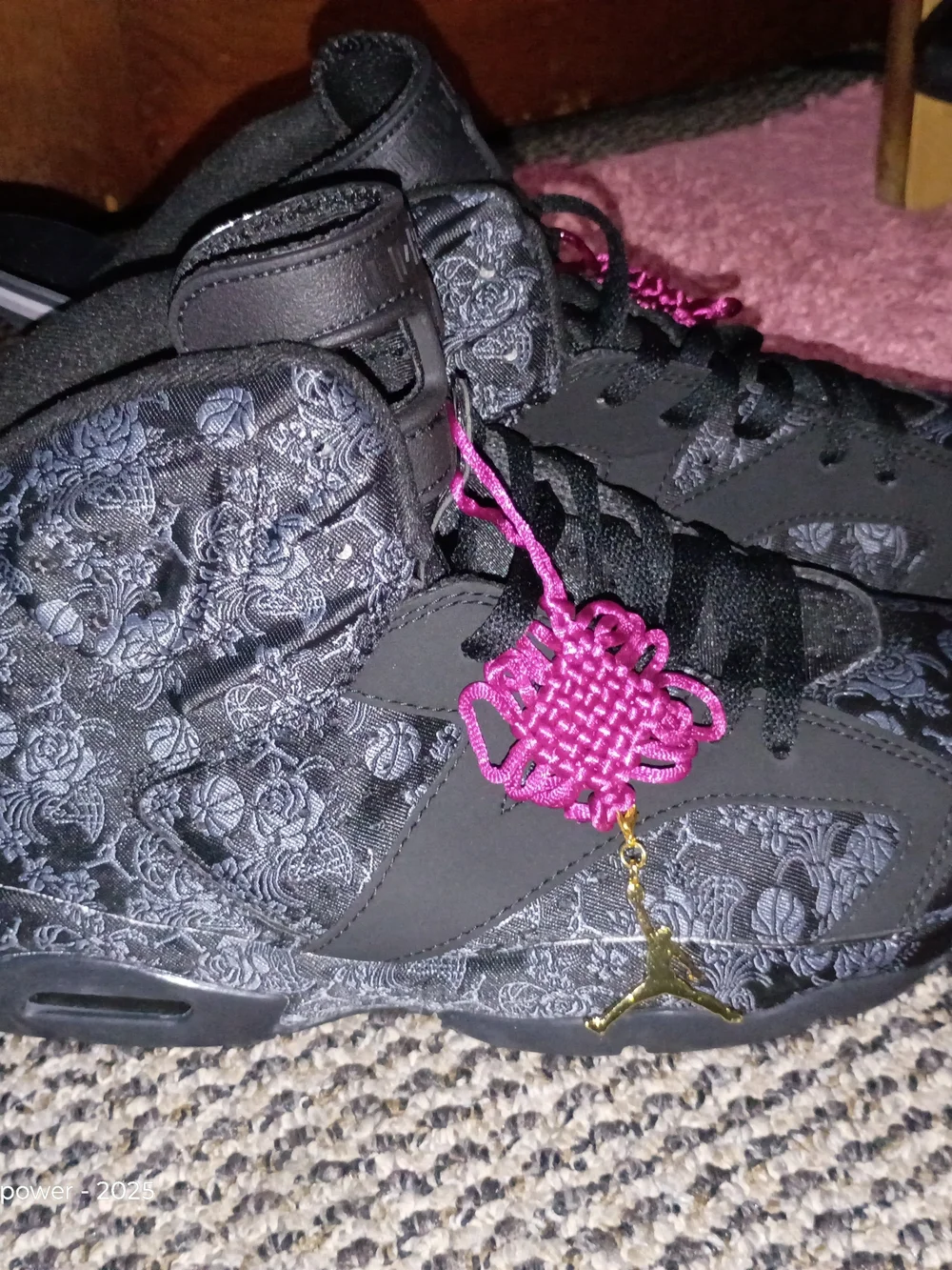 Men's Jordan 6s Black Brocade High-Top Sneakers with Purple Accent